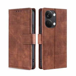 For OnePlus Ace 2V 5G Skin Feel Crocodile Magnetic Clasp Leather Phone Case(Brown)
