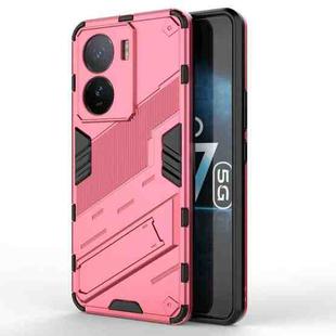 For vivo iQOO Z7 5G Global Punk Armor 2 in 1 PC + TPU Shockproof Phone Case with Invisible Holder(Light Red)