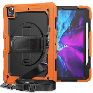 For iPad Pro 12.9 (2020) Shockproof Colorful Silicone + PC Protective Tablet Case with Holder & Shoulder Strap & Hand Strap & Pen Slot(Orange)