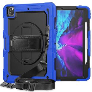 For iPad Pro 12.9 (2020) Shockproof Colorful Silicone + PC Protective Tablet Case with Holder & Shoulder Strap & Hand Strap & Pen Slot(Blue)