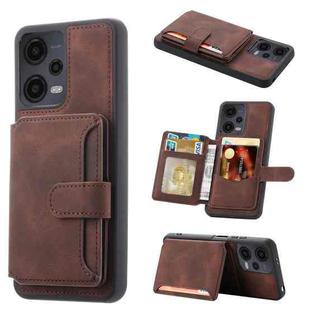 For Xiaomi Redmi Note 12 5G Global & India / Poco X5 Skin Feel Dream RFID Anti-theft PU Card Bag Phone Case(Coffee)