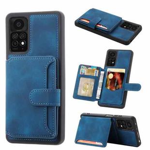 For Xiaomi Redmi Note 11S / Note 11 4G Global Skin Feel Dream RFID Anti-theft PU Card Bag Phone Case(Peacock Blue)