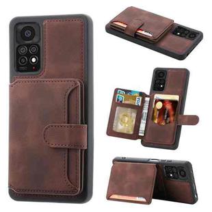 For Xiaomi Redmi Note 11S / Note 11 4G Global Skin Feel Dream RFID Anti-theft PU Card Bag Phone Case(Coffee)