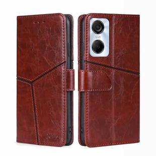 For Tecno Pop 6 Pro Geometric Stitching Flip Leather Phone Case(Dark Brown)