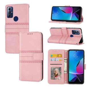 For Motorola Moto G Play 5G Embossed Stripes Skin Feel Leather Phone Case(Pink)