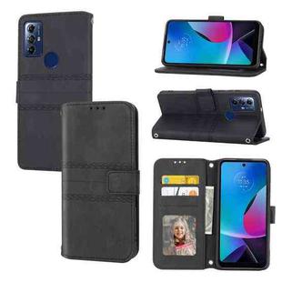 For Motorola Moto G Play 5G Embossed Stripes Skin Feel Leather Phone Case(Black)