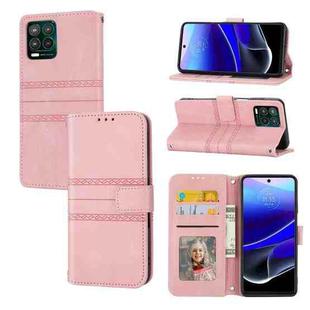 For Motorola Moto G Stylus 5G 2023 Embossed Stripes Skin Feel Leather Phone Case(Pink)