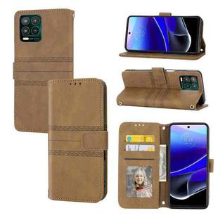 For Motorola Moto G Stylus 5G 2023 Embossed Stripes Skin Feel Leather Phone Case(Brown)