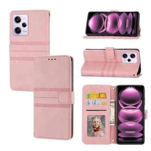 For Xiaomi Redmi Note 12 5G Global Embossed Stripes Skin Feel Leather Phone Case(Pink)