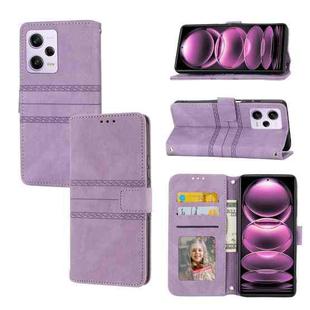 For Redmi Note 12 Pro+ 5G Global Embossed Stripes Skin Feel Leather Phone Case(Light Purple)