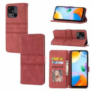 For Xiaomi Redmi 12C Embossed Stripes Skin Feel Leather Phone Case(Red)