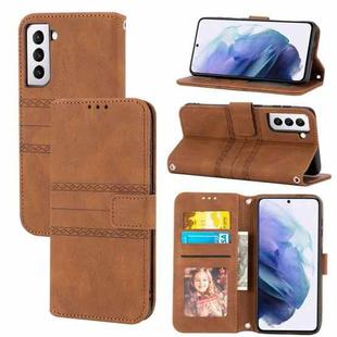 For Samsung Galaxy S23+ 5G Embossed Stripes Skin Feel Leather Phone Case(Brown)