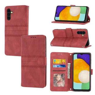 For Samsung Galaxy A14 5G Embossed Stripes Skin Feel Leather Phone Case(Red)