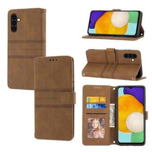 For Samsung Galaxy A14 5G Embossed Stripes Skin Feel Leather Phone Case(Brown)