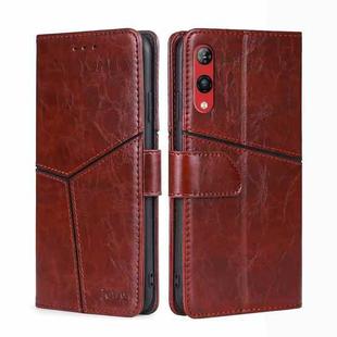 For Rakuten Hand 4G Geometric Stitching Flip Leather Phone Case(Dark Brown)