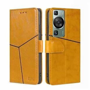 For Huawei P60 / P60 Pro Geometric Stitching Flip Leather Phone Case(Yellow)