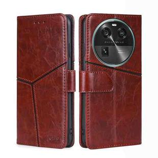For OPPO Find X6 5G Geometric Stitching Flip Leather Phone Case(Dark Brown)