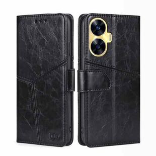 For Realme C55 4G Geometric Stitching Flip Leather Phone Case(Black)