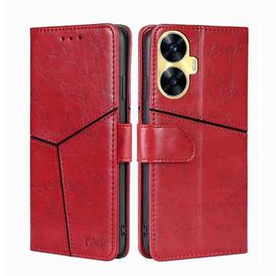 For Realme C55 4G Geometric Stitching Flip Leather Phone Case(Red)