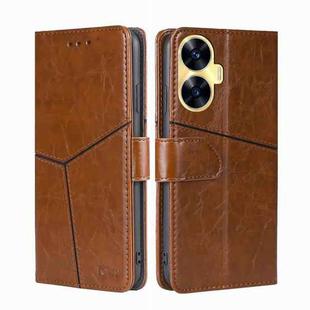 For Realme C55 4G Geometric Stitching Flip Leather Phone Case(Light Brown)