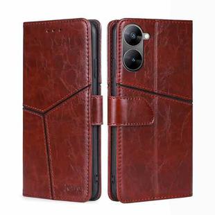 For Realme V30 5G / V30t Geometric Stitching Flip Leather Phone Case(Dark Brown)