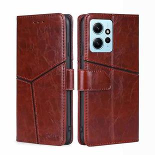 For Xiaomi Redmi Note 12 4G Global Geometric Stitching Flip Leather Phone Case(Dark Brown)