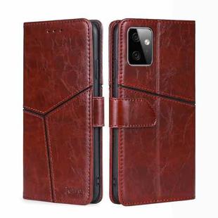 For Motorola Moto G Power 2023 Geometric Stitching Flip Leather Phone Case(Dark Brown)