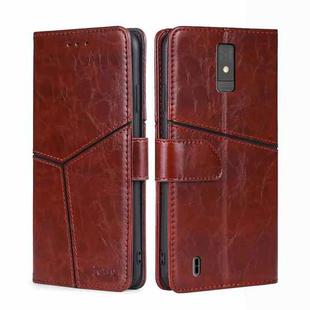 For ZTE Blade A32 Geometric Stitching Flip Leather Phone Case(Dark Brown)