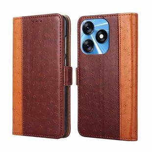 For Tecno Spark 10 4G Ostrich Texture Flip Leather Phone Case(Brown)