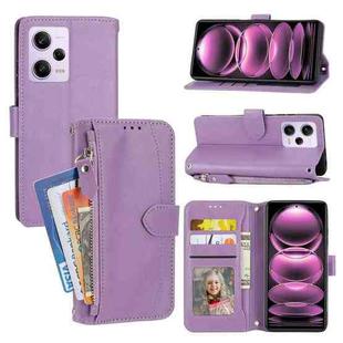 For Redmi Note 12 5G Global Oil Skin Zipper Wallet Leather Phone Case(Purple)