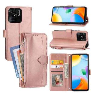 For Xiaomi Redmi 12C Oil Skin Zipper Wallet Leather Phone Case(Rose Gold)