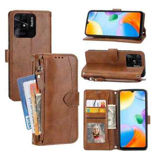 For Xiaomi Redmi 12C Oil Skin Zipper Wallet Leather Phone Case(Brown)