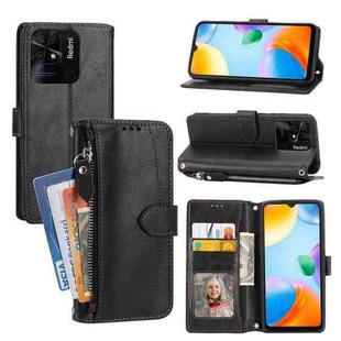 For Xiaomi Redmi 12C Oil Skin Zipper Wallet Leather Phone Case(Black)