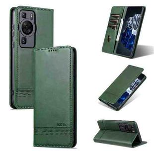 For Huawei P60 / P60 Pro AZNS Magnetic Calf Texture Flip Leather Phone Case(Dark Green)