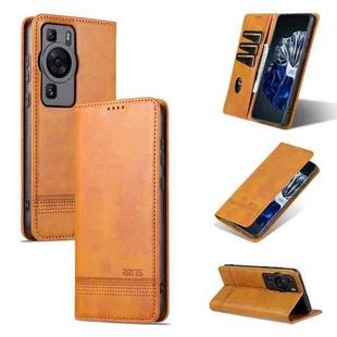 For Huawei P60 / P60 Pro AZNS Magnetic Calf Texture Flip Leather Phone Case(Light Brown)