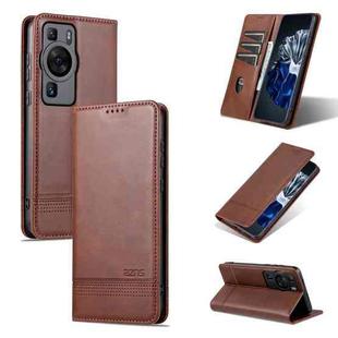 For Huawei P60 / P60 Pro AZNS Magnetic Calf Texture Flip Leather Phone Case(Dark Brown)
