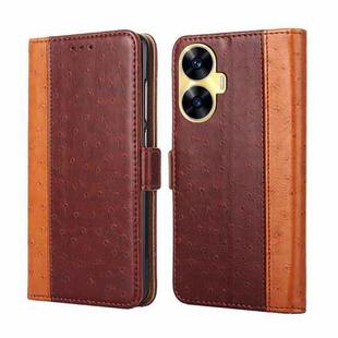 For Realme C55 Ostrich Texture Flip Leather Phone Case(Brown)