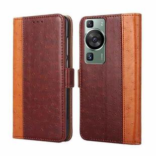 For Huawei P60 / P60 Pro Ostrich Texture Flip Leather Phone Case(Brown)