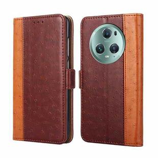 For Honor Magic5 Pro Ostrich Texture Flip Leather Phone Case(Brown)