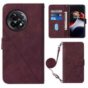 For OnePlus Ace 2 5G / 11R 5G Crossbody 3D Embossed Flip Leather Phone Case(Wine Red)