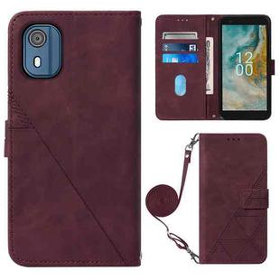 For Nokia C02 TA-1522 Crossbody 3D Embossed Flip Leather Phone Case(Wine Red)