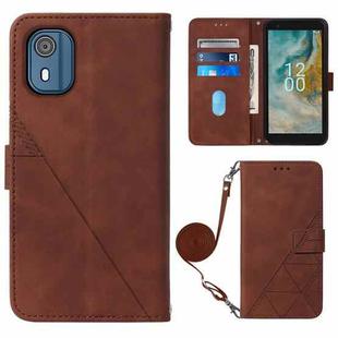For Nokia C02 TA-1522 Crossbody 3D Embossed Flip Leather Phone Case(Brown)