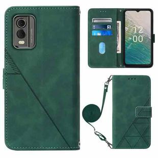 For Nokia C32 TA-1534 Crossbody 3D Embossed Flip Leather Phone Case(Dark Green)