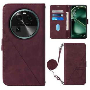For OPPO Find X6 Crossbody 3D Embossed Flip Leather Phone Case(Wine Red)
