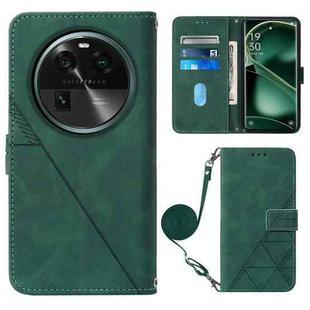 For OPPO Find X6 Crossbody 3D Embossed Flip Leather Phone Case(Dark Green)