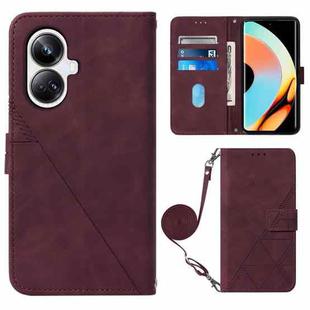 For Realme 10 Pro+ 5G Crossbody 3D Embossed Flip Leather Phone Case(Wine Red)