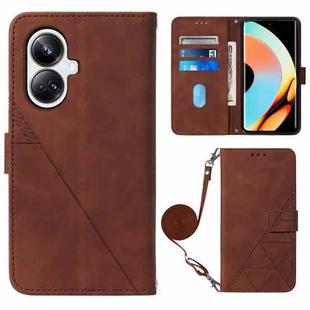 For Realme 10 Pro+ 5G Crossbody 3D Embossed Flip Leather Phone Case(Brown)