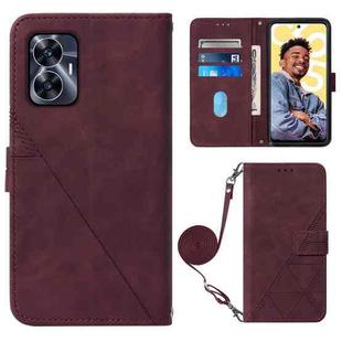 For Realme C55 Crossbody 3D Embossed Flip Leather Phone Case(Wine Red)