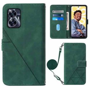 For Realme C55 Crossbody 3D Embossed Flip Leather Phone Case(Dark Green)
