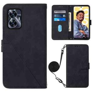 For Realme C55 Crossbody 3D Embossed Flip Leather Phone Case(Black)